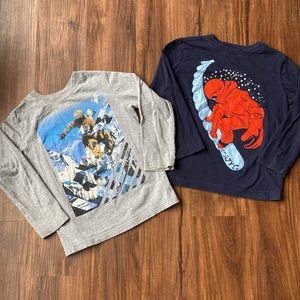 2 Long-Sleeve Graphic T-Shirts Snowboarding